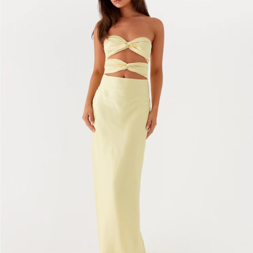 Peppermayo Soft Yellow Tianna Strapless Maxi Dress